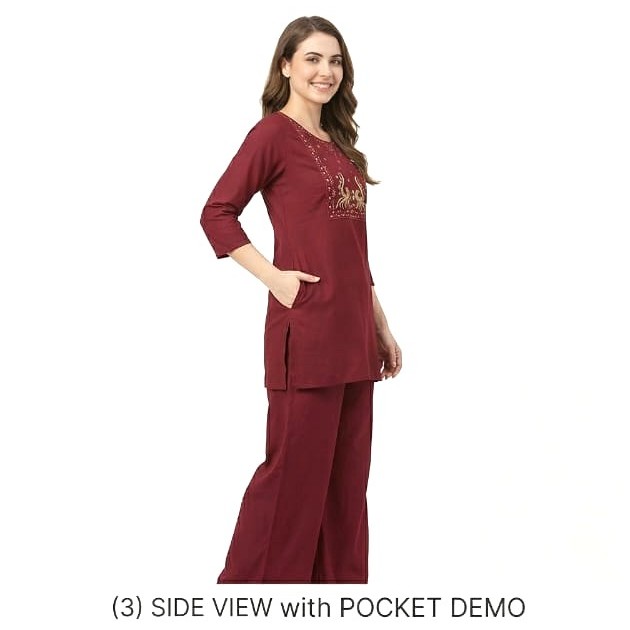 25 mrn C DeSorra Premium Maroon Designer Embroidery Co-Ord - Image 3