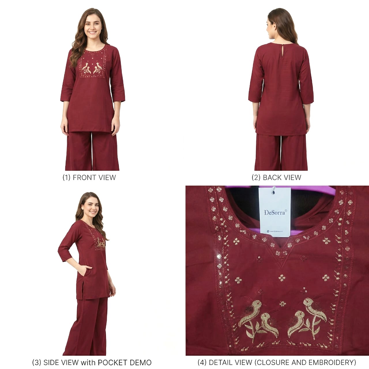 25 mrn DeSorra Premium Maroon Designer Embroidery Co-Ord - Image 5