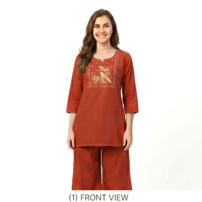 DeSorra Premium Orange Designer Embroidery Co-Ord