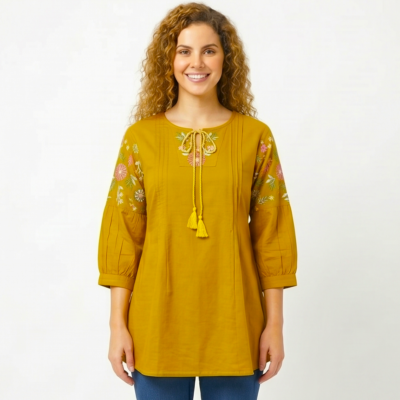 DeSorra Luxury Dhabu Cotton Ethnic Tunic for Women