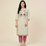 DeSorra Premium Ethnic Embroidered Khadi Cotton Kurti