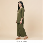 DeSorra Premium Olive Green Designer Embroidery Co-Ord - Image 2