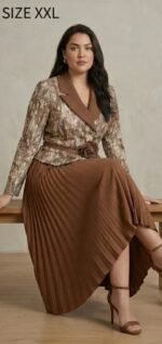 Signature Brown Midi Dress by DeSorra | Stretchable & Wrinkle-Free - Image 5